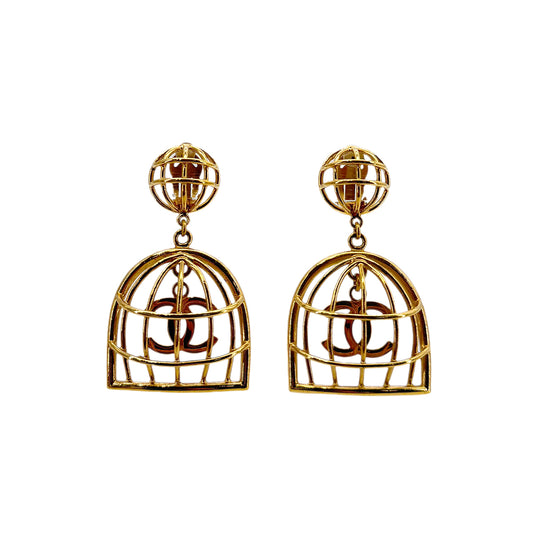 CHANEL VINTAGE EARRINGS BIRDCAGE COCOMARK ACCESSORY 93P 90291904