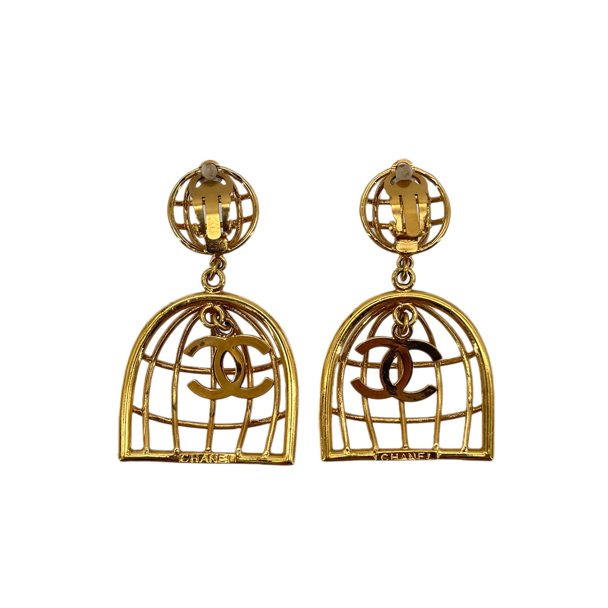 CHANEL VINTAGE EARRINGS BIRDCAGE COCOMARK ACCESSORY 93P 90291904