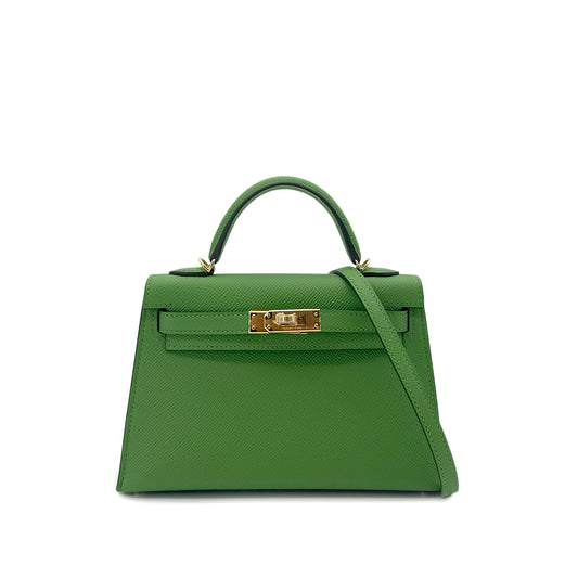 HERMES MINI KELLY 20 SELLIER VERT YUCCA VEAU EPSOM HAND SHOULDER BAG B GHW 90292045