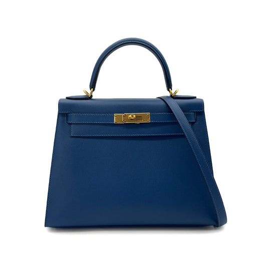 HERMES KELLY 28 SELLIER DEEP BLUE VEAU MADAME HAND SHOULDER BAG B GHW 90292046