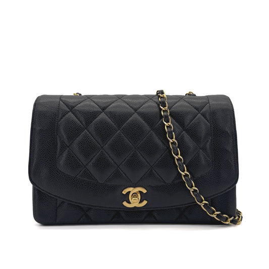 CHANEL VINTAGE DIANA MEDIUM CHAIN SHOULDER BAG BLACK CAVIAR SKIN 90292053