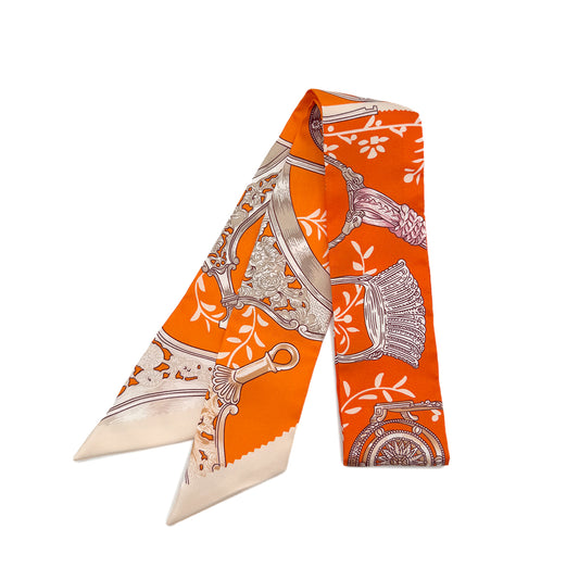 HERMES TWILLY ETRIERS REMIX SCARF ORANGE SILK 90292058