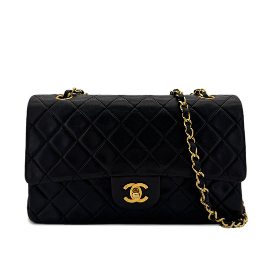 CHANEL VINTAGE CLASSIC FLAP MEDIUM CHAIN SHOULDER BAG BLACK LAMB SKIN 90292061