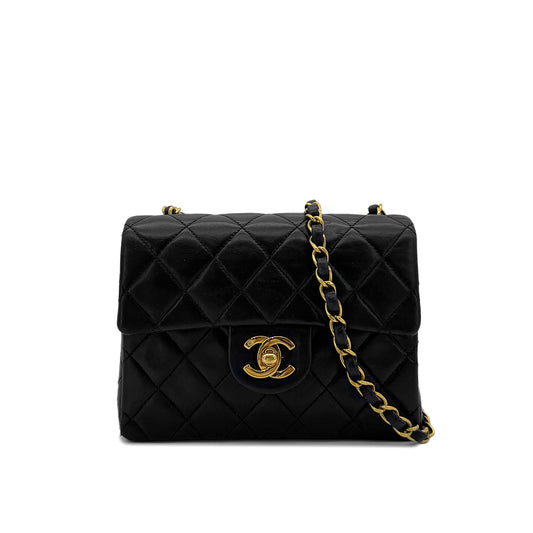 CHANEL VINTAGE MINI SQUARE 17 CHAIN SHOULDER BAG BLACK LAMB SKIN 90292086