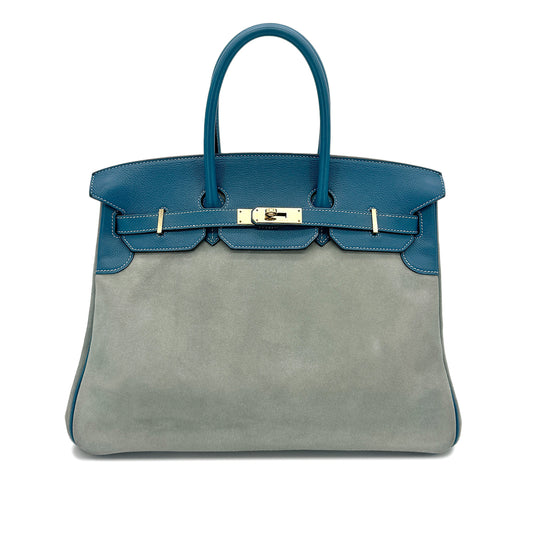 HERMES BIRKIN 35 CIEL BLUE DE GALICE GRIZZLY EVERCOLOR HAND BAG □R GHW 90292093