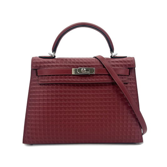 HERMES KELLY WAFFLE 32 SELLIER ROUGE H DEUTCH HAND SHOULDER BAG □G SHW 90292094