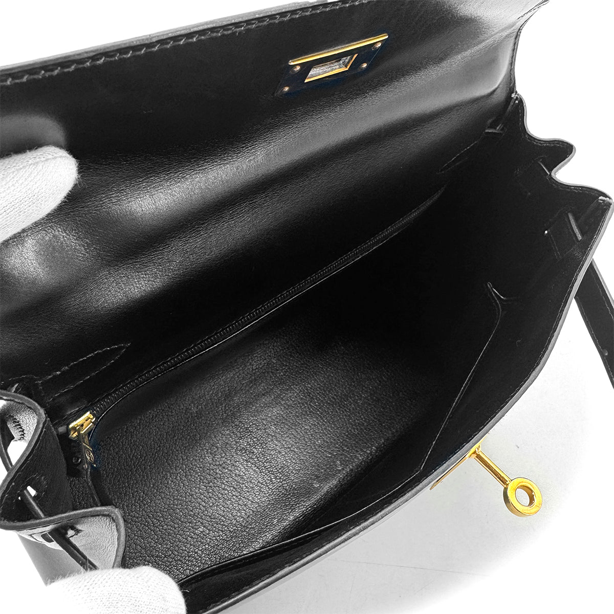 HERMES KELLY 28 RETOURNE BLACK BOXCALF HAND SHOULDER BAG 〇W GHW 90292095