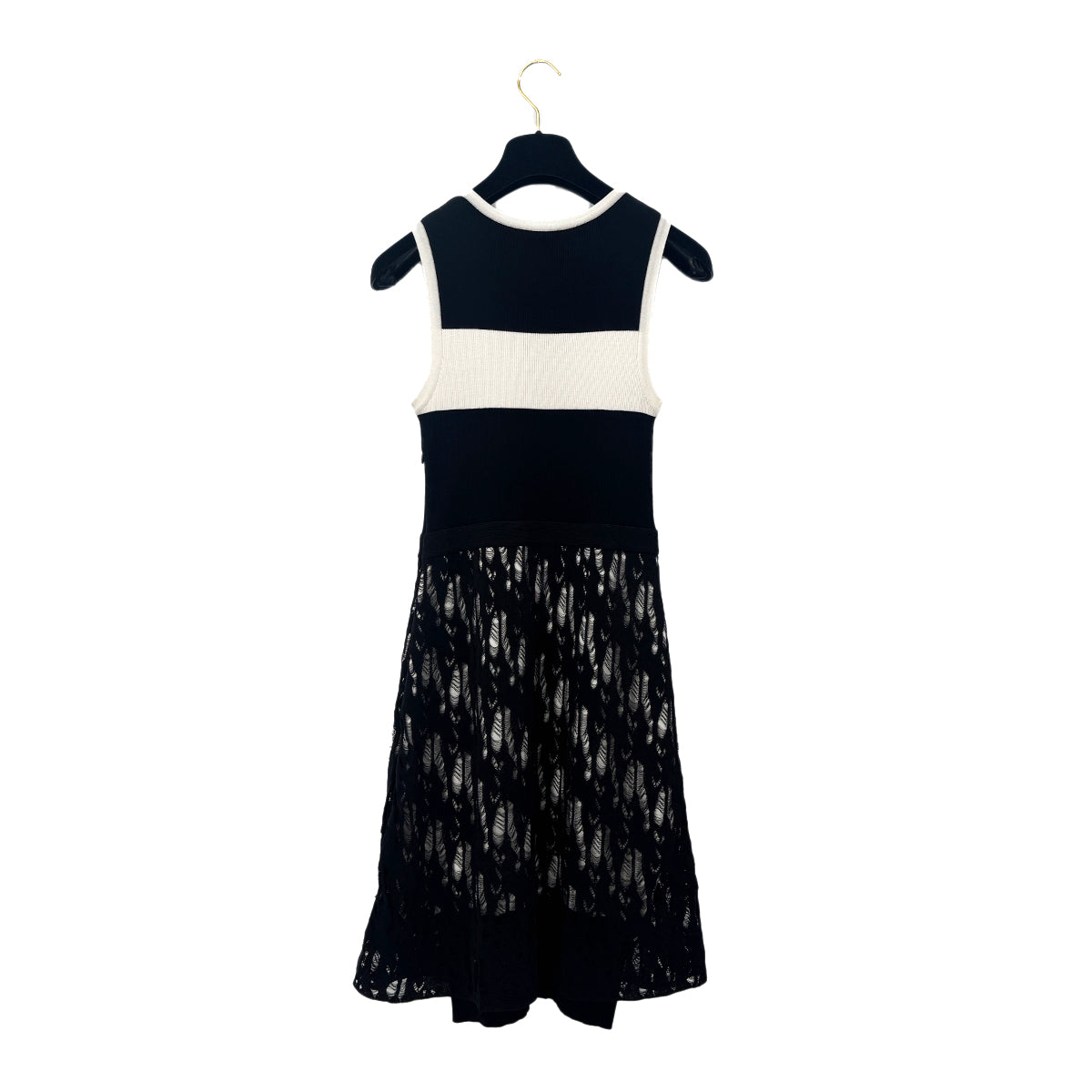 CHANEL COCO BUTTON SLEEVELESS KNIT DRESS BLACK WHITE COTTON 38 P43 RTW 90292105