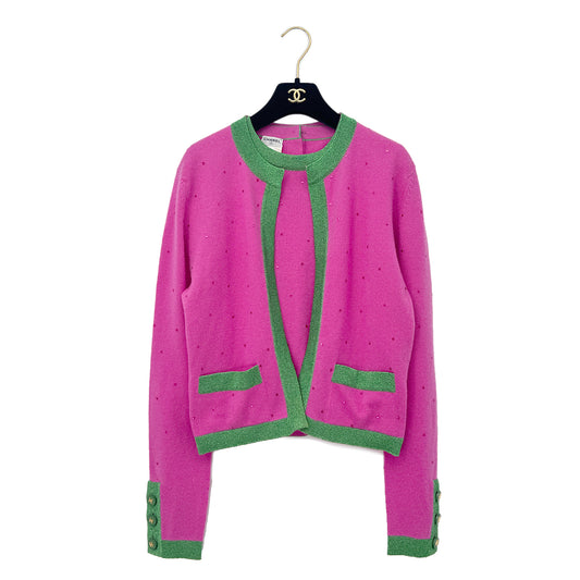 CHANEL COCO BUTTON TWIN SET CARDIGAN 1996 FALL PINK CASHMERE 40 96A RTW 90292118