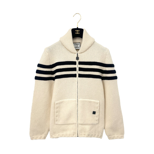 CHANEL COCOMARK ZIP KNIT JACKET WHITE BLACK LINE WOOL 36 06A RTW 90292119
