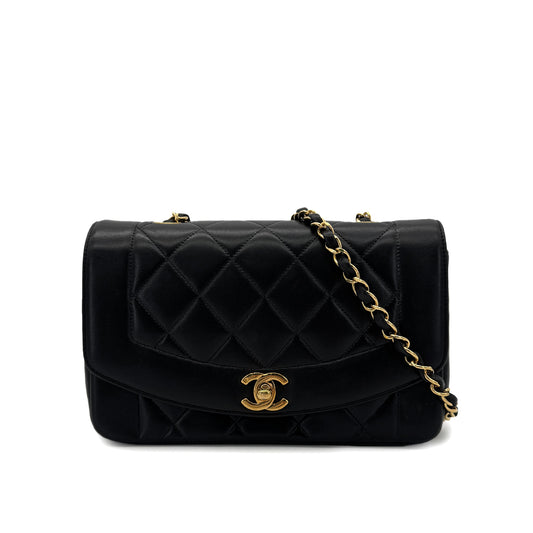 CHANEL VINTAGE DIANA SMALL CHAIN SHOULDER BAG BLACK LAMB SKIN 90292486