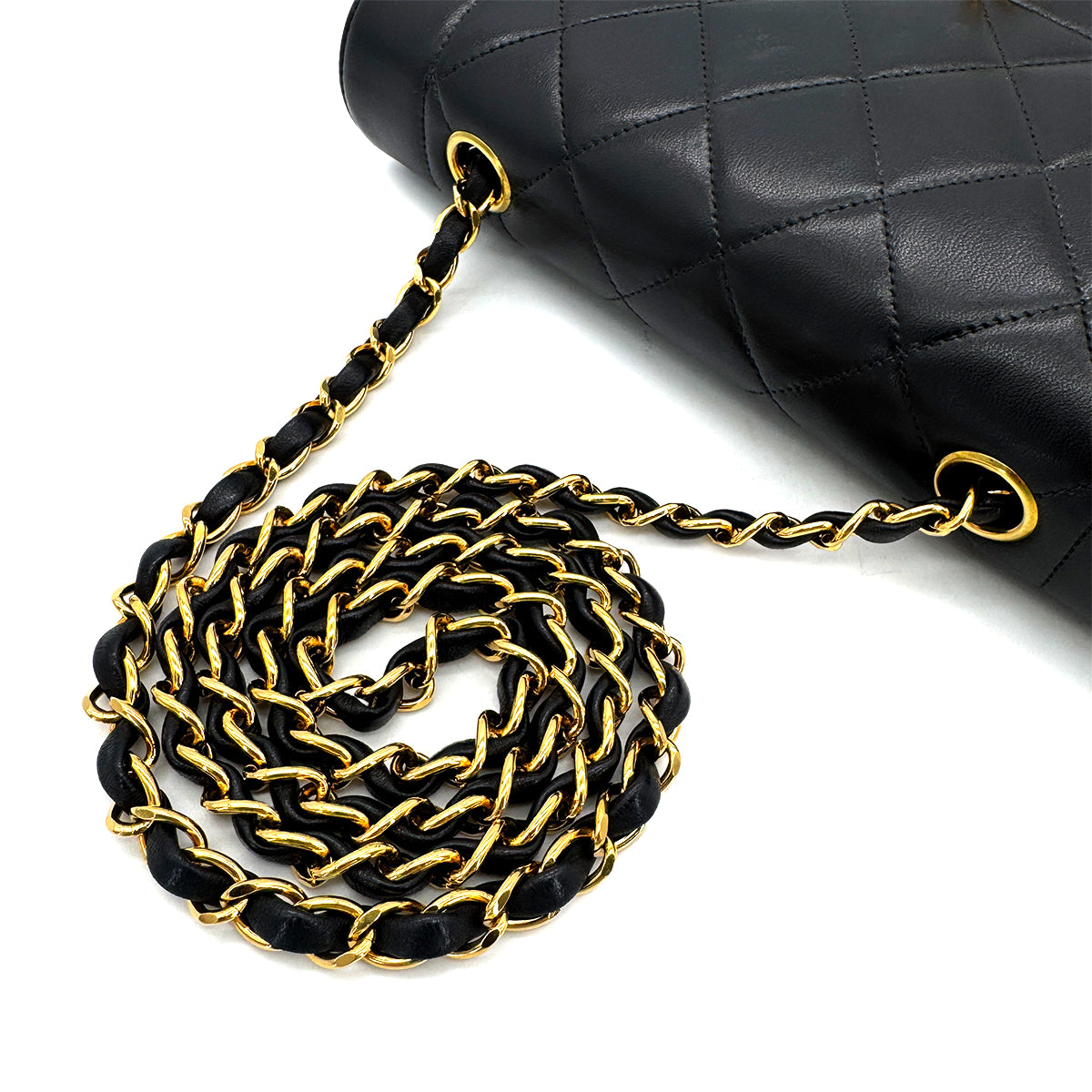CHANEL VINTAGE DIANA SMALL CHAIN SHOULDER BAG BLACK LAMB SKIN 90292486
