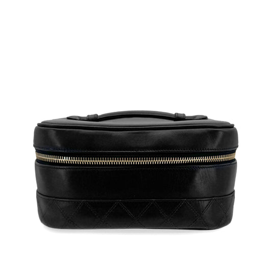CHANEL VINTAGE BICOLORE VANITY HAND BAG BLACK CALF LEATHER 90292488