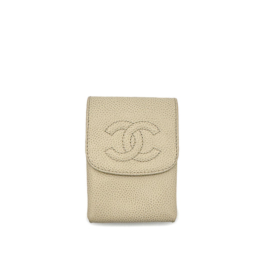 CHANEL VINTAGE COCOMARK CIGARETTE CASE WHITE BEIGE LAMB SKIN 90292490