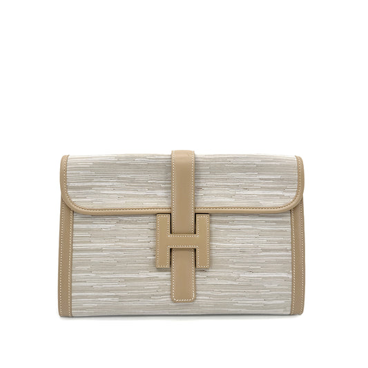 HERMES JIGE GRIS TOURTERELLE VIBRATO BOXCALF CLUTCH BAG □D 90292731
