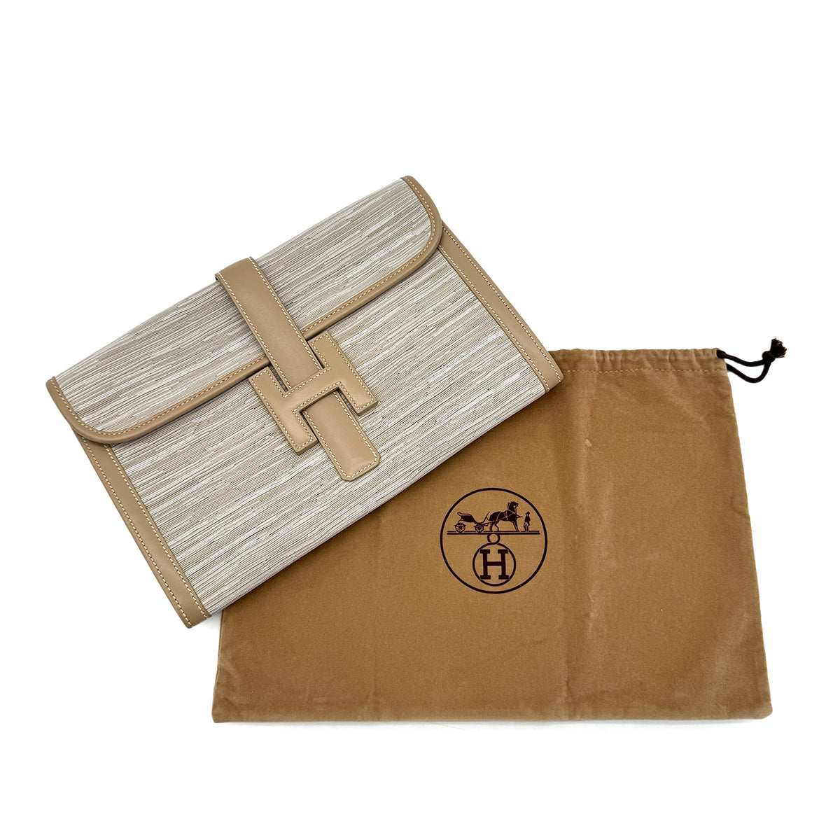 HERMES JIGE GRIS TOURTERELLE VIBRATO BOXCALF CLUTCH BAG □D 90292731