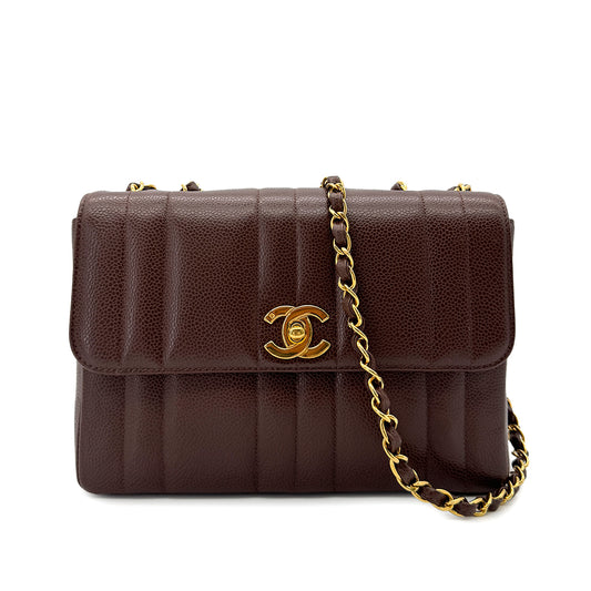 CHANEL VINTAGE MADEMOISELLE CHAIN SHOULDER BAG BROWN CAVIAR SKIN 90292733