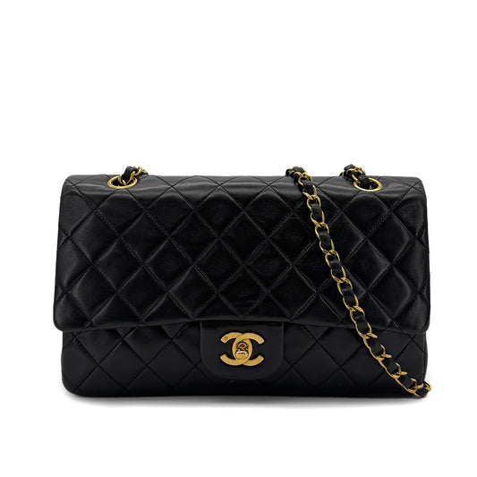 CHANEL VINTAGE CLASSIC FLAP MEDIUM CHAIN SHOULDER BAG BLACK LAMB SKIN 90292734