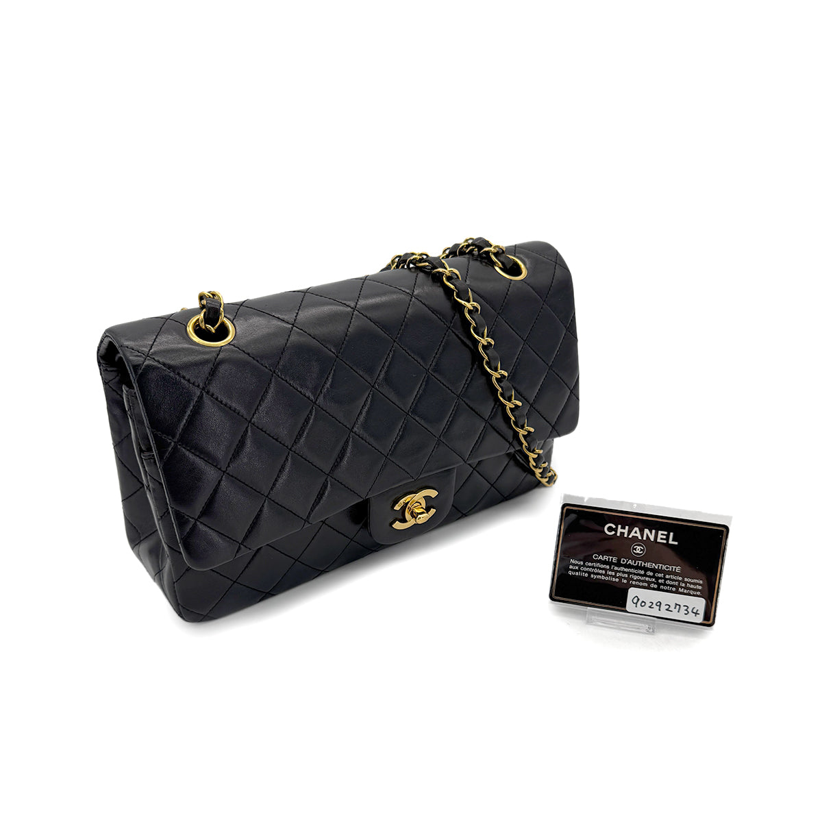 CHANEL VINTAGE CLASSIC FLAP MEDIUM CHAIN SHOULDER BAG BLACK LAMB SKIN 90292734