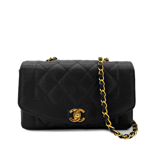 CHANEL VINTAGE DIANA SMALL CHAIN SHOULDER BAG BLACK CAVIAR SKIN 90292737