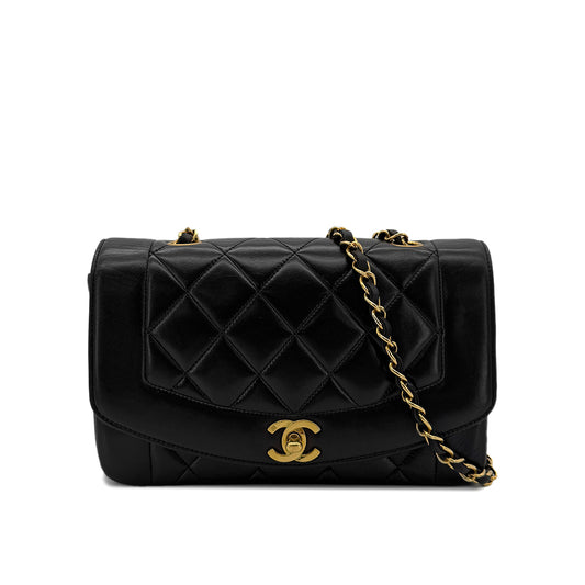 CHANEL VINTAGE DIANA SMALL CHAIN SHOULDER BAG BLACK LAMB SKIN 90292738