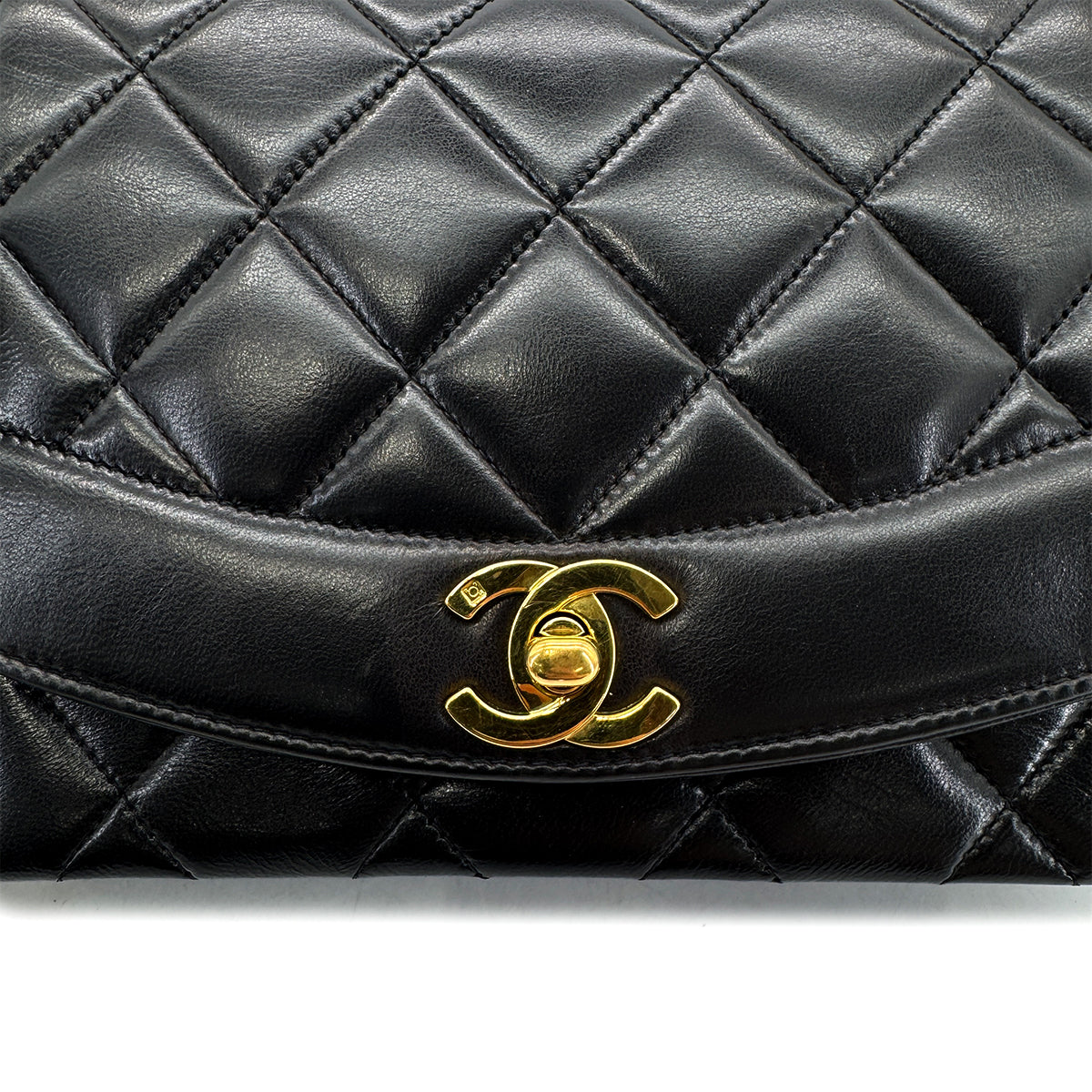 CHANEL VINTAGE DIANA SMALL CHAIN SHOULDER BAG BLACK LAMB SKIN 90292738