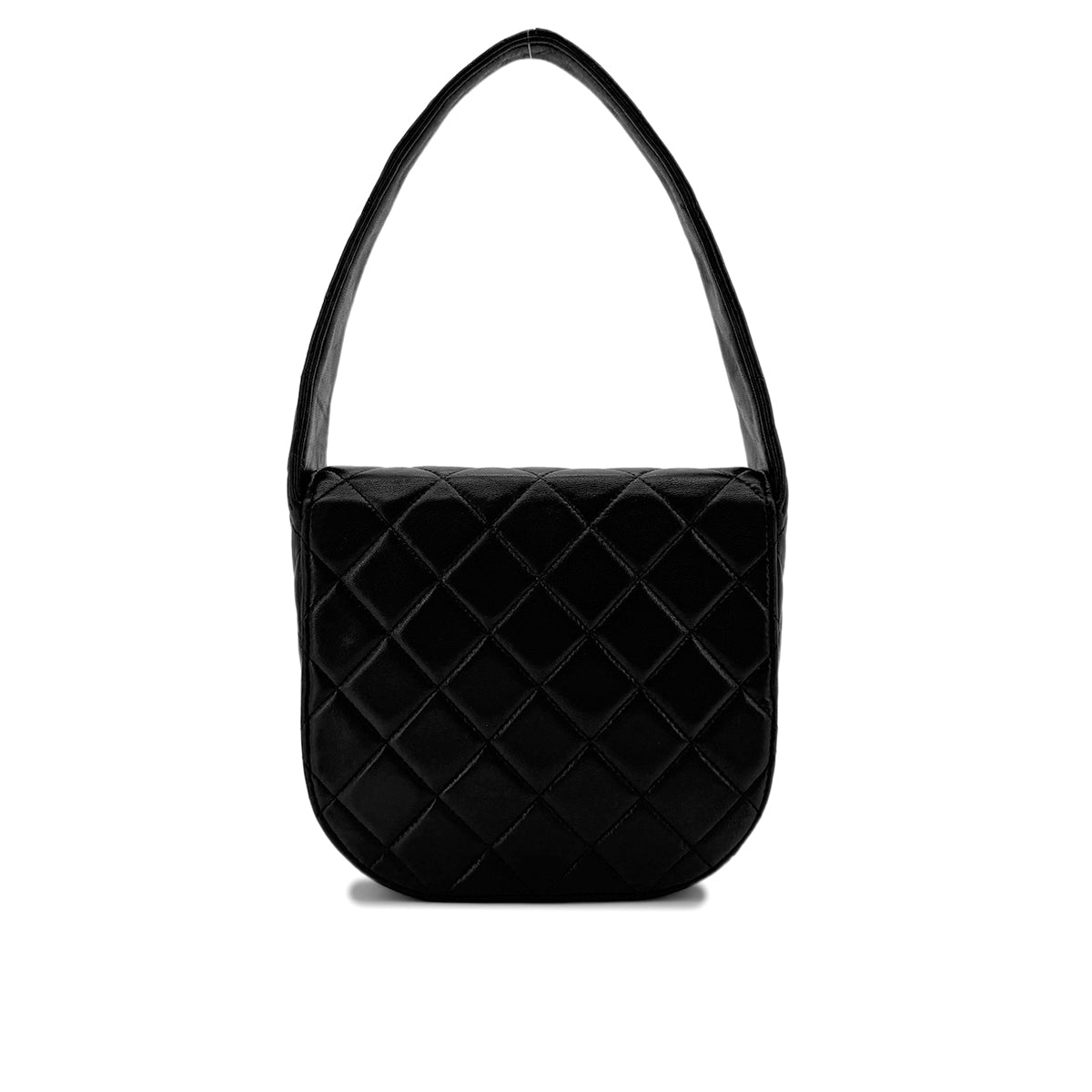 CHANEL VINTAGE MATELASSE HAND SHOULDER BAG ROUND BLACK LAMB SKIN 90292739