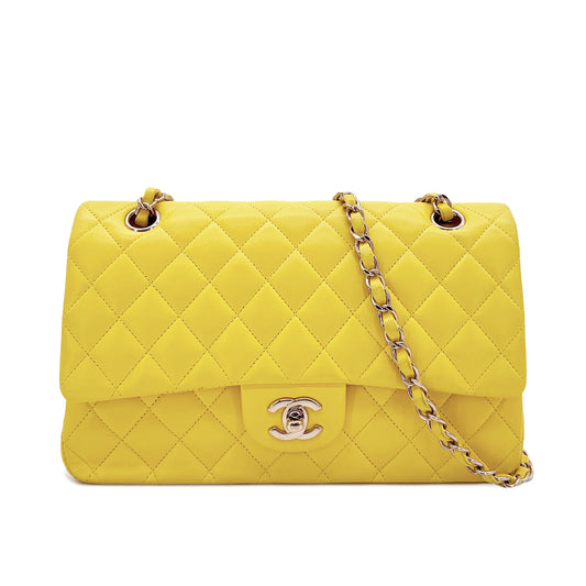 CHANEL CLASSIC FLAP MEDIUM CHAIN SHOULDER BAG YELLOW LAMB SKIN 90292742