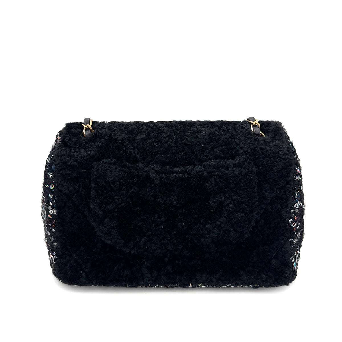 CHANEL MATELASSE CHAIN SHOULDER BAG BLACK FAR TWEED SEQUINS 90292747