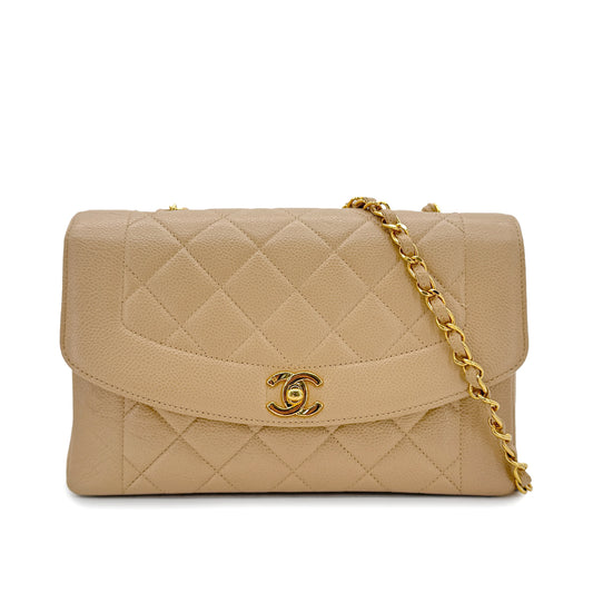 CHANEL VINTAGE MATELASSE CHAIN SHOULDER BAG BEIGE CAVIAR SKIN 90292750