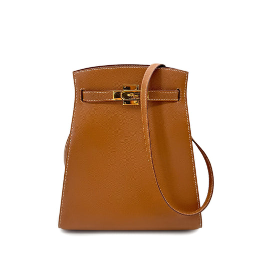 HERMES KELLY SPORTS GOLD COUCHEVEL SHOULDER BAG 〇Y GHW 90292786