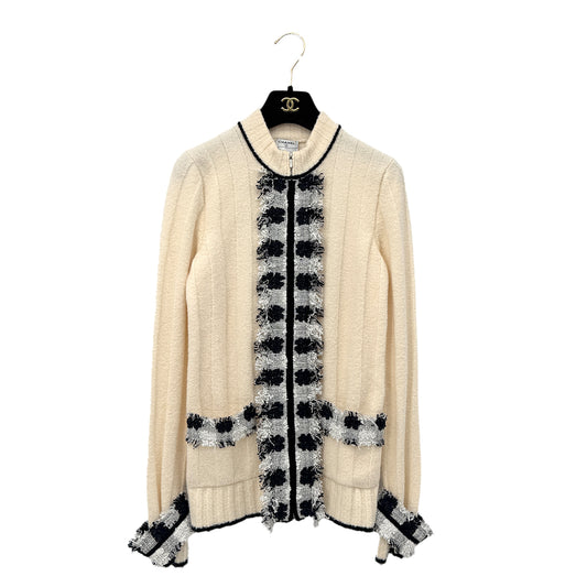 CHANEL TWEED CARDIGAN IVORY BLACK CASHMERE 38 05A RTW 90292789