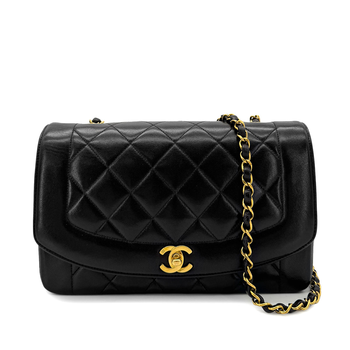 CHANEL VINTAGE DIANA MEDIUM CHAIN SHOULDER BAG BLACK LAMB SKIN 90292808