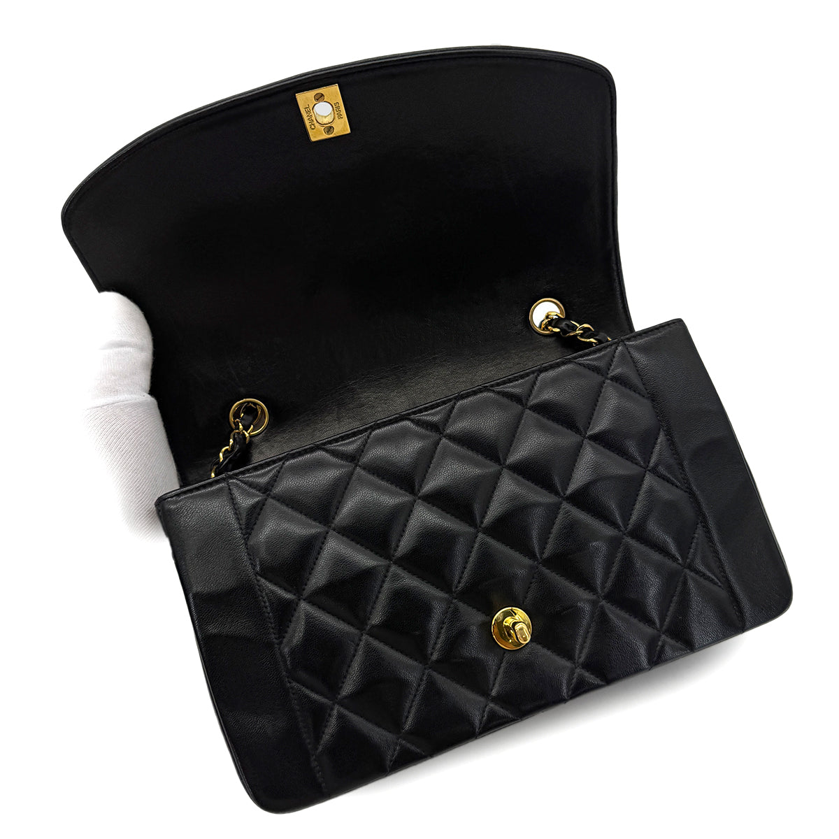 CHANEL VINTAGE DIANA MEDIUM CHAIN SHOULDER BAG BLACK LAMB SKIN 90292808