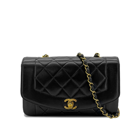 CHANEL VINTAGE DIANA SMALL CHAIN SHOULDER BAG BLACK LAMB SKIN 90292818