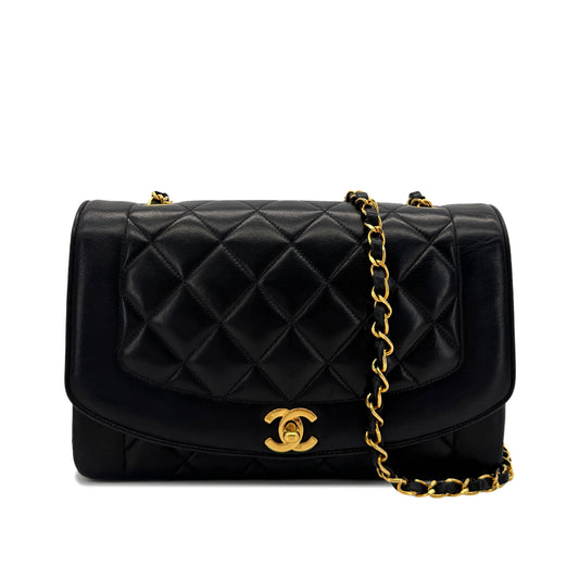 CHANEL VINTAGE DIANA MEDIUM CHAIN SHOULDER BAG BLACK LAMB SKIN 90292819