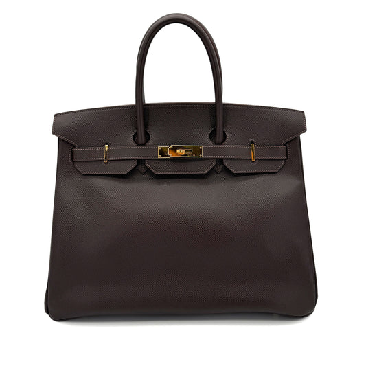 HERMES BIRKIN 35 CHOCOLAT COURCHEVEL HAND BAG □C GHW 90292879