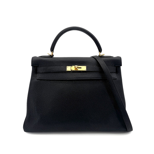 HERMES KELLY 32 RETOURNE BLACK TOGO HAND SHOULDER BAG □G GHW 90292887