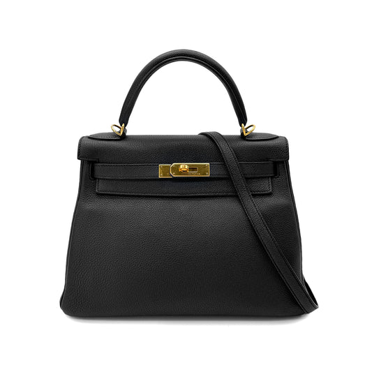 HERMES KELLY 28 RETOURNE BLACK EVERCOLOR HAND SHOULDER BAG □R GHW 90292891