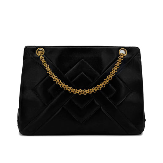 CHANEL VINTAGE DIA STITCH CHAIN TOTE BAG BLACK LAMB SKIN 90292898