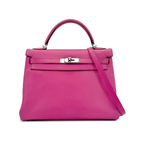 HERMES KELLY 32 RETOURNE FUCHSIA CHEVRE HAND SHOULDER BAG □I SHW 90292989