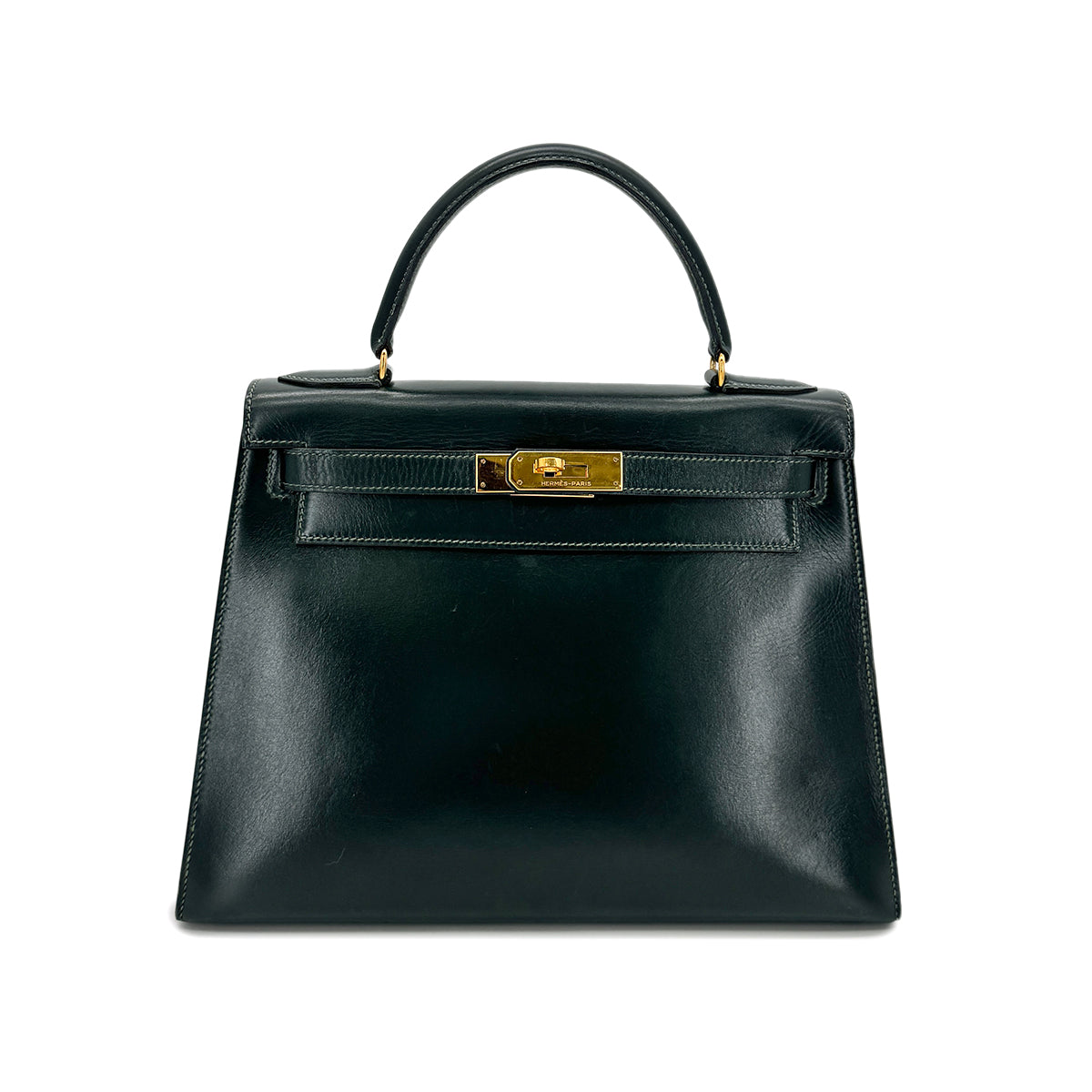 HERMES KELLY 28 SELLIER VERT BOXCALF HAND BAG 〇P GHW 90292990