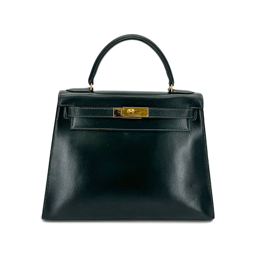 HERMES KELLY 28 SELLIER VERT BOXCALF HAND BAG 〇P GHW 90292990
