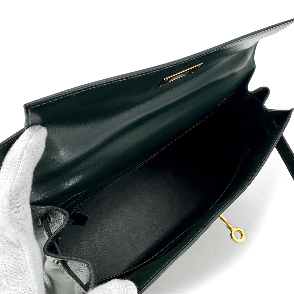 HERMES KELLY 28 SELLIER VERT BOXCALF HAND BAG 〇P GHW 90292990