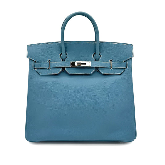 HERMES HAUT A COURROIES 32 BLUE JEAN EPSOM HAND BAG □J SHW 90292991