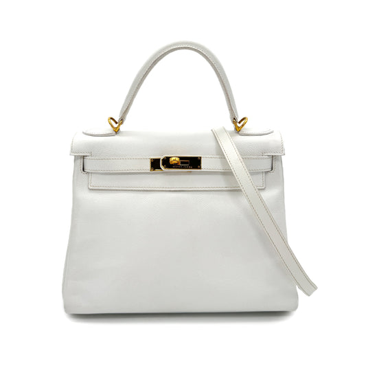 HERMES KELLY 28 RETOURNE WHITE EPSOM HAND SHOULDER BAG □H GHW 90292992