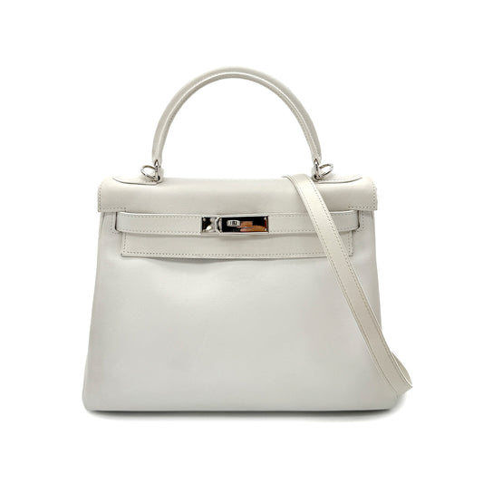 HERMES KELLY 28 RETOURNE WHITE SWIFT HAND SHOULDER BAG □L SHW 90292996