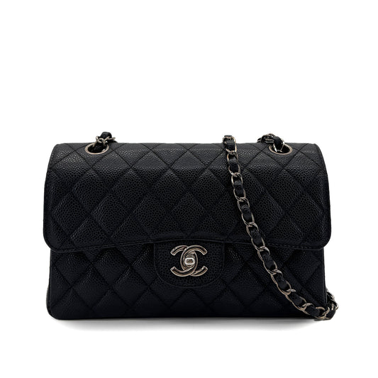 CHANEL CLASSIC FLAP SMALL CHAIN SHOULDER BAG BLACK CAVIAR SKIN 90293023