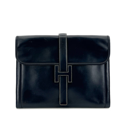 HERMES JIGE GM BLUE INDIGO BOXCALF CLUTCH BAG 〇V 90293025