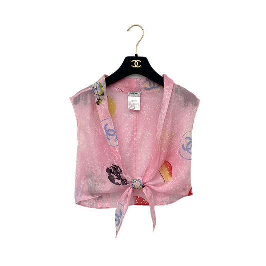 CHANEL SLEEVELESS SHIRT TOPS COCOMARK PINK COTTON 40 05S RTW 90293290